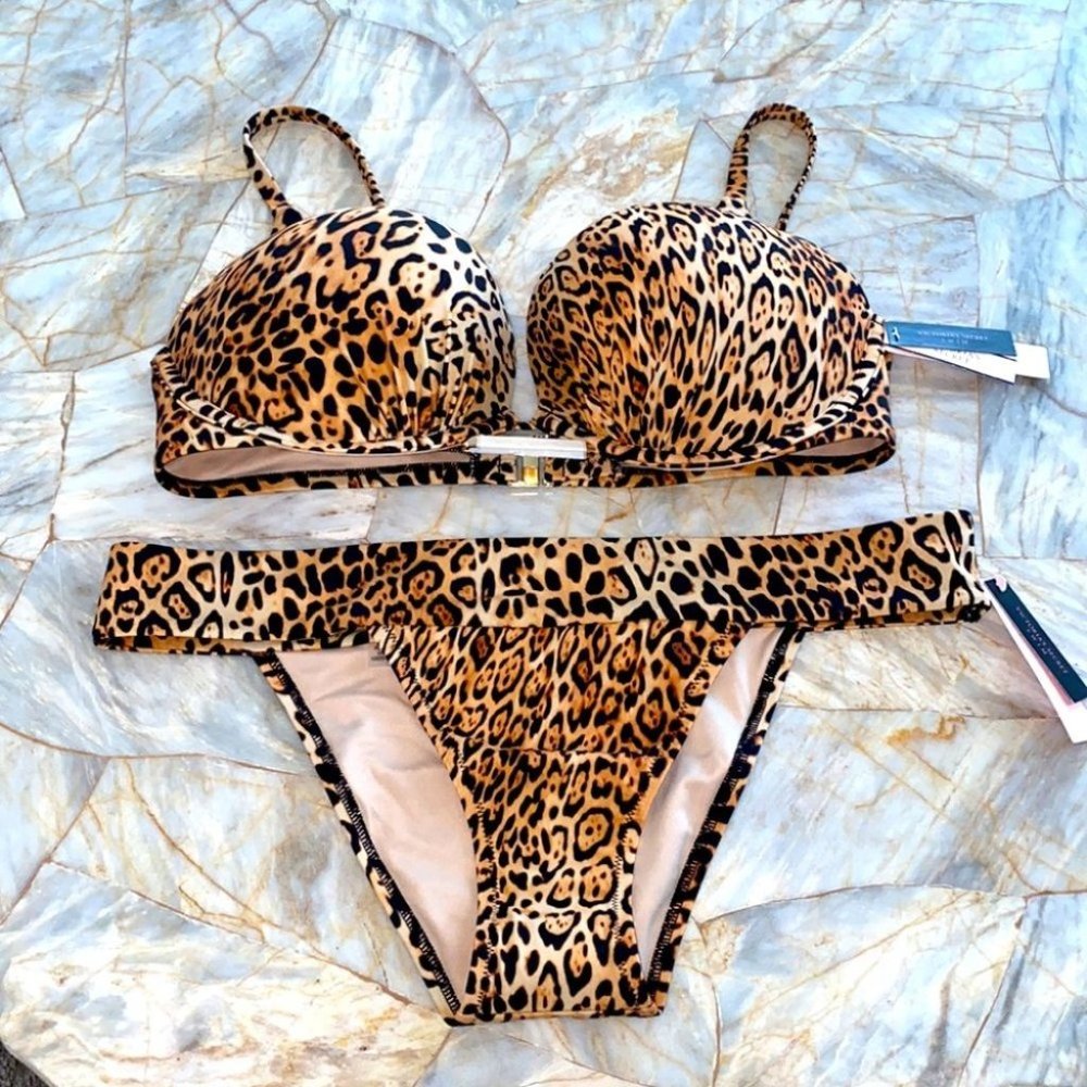36C and Large 2 Pc Set New Bali Bombshell Push-Up Swim Top + Bottoms Leopard